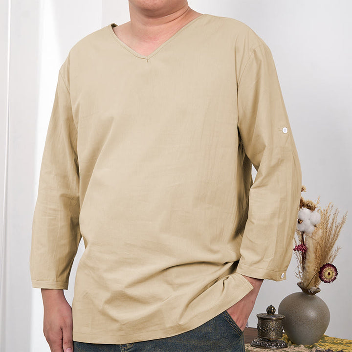 Buddha Stones無地 七分袖 メンズ Tシャツ - モカシン - US/UK/AU48、 EU58 (4XL) - image 5