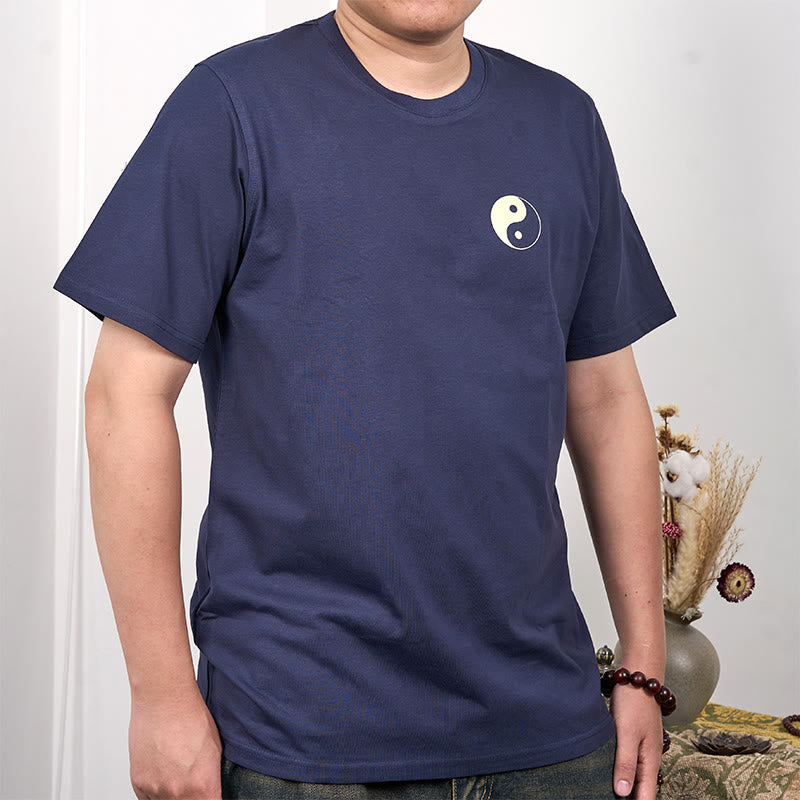 Buddha Stonesメンズ サマー ラウンドネック 半袖 陰陽 コットン Tシャツ - スティールブルー - US/UK/AU42、 EU52 (3XL) - image 0