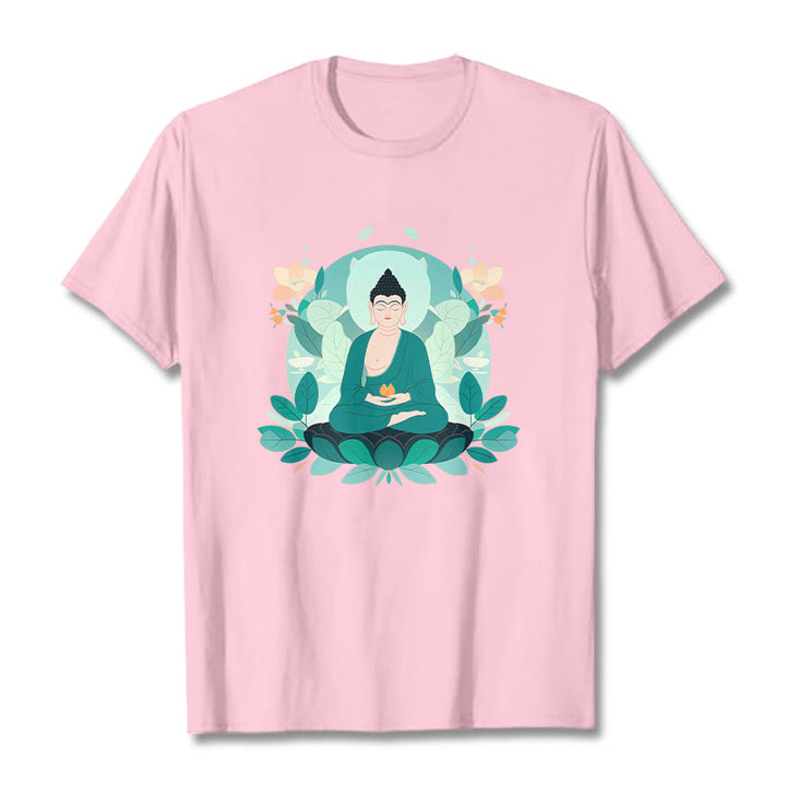 Buddha Stones目を閉じる グリーンリーフ仏陀Tシャツ - ライトピンク - 2XL - image 14