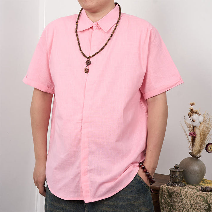 Buddha Stonesメンズ 半袖 ボタン カジュアル コットン リネン シャツ - ピンク - US/UK/AU44、 EU54 (3XL) - image 9