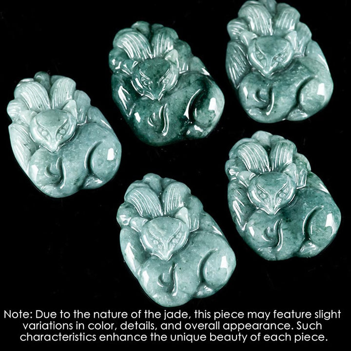 Buddha Stones天然緑翡翠九尾狐彫刻繁栄ネックレスペンダント