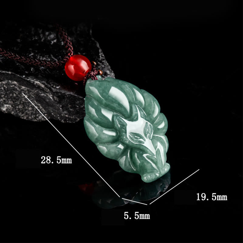 Buddha Stones天然緑翡翠九尾狐幸運ネックレスペンダント