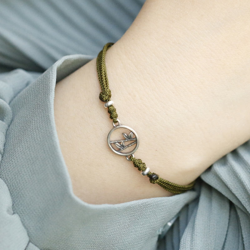 Buddha Stones925スターリングシルバー 竹製幸運紐ブレスレット
