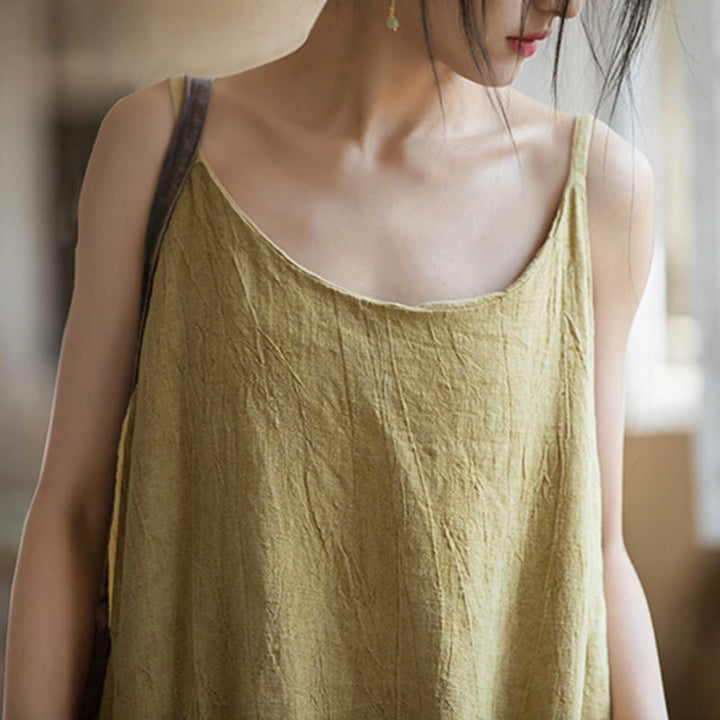 Buddha Stonesのサマースパゲッティストラップハンドメイドタイダイリネンミディキャミワンピース - image 4