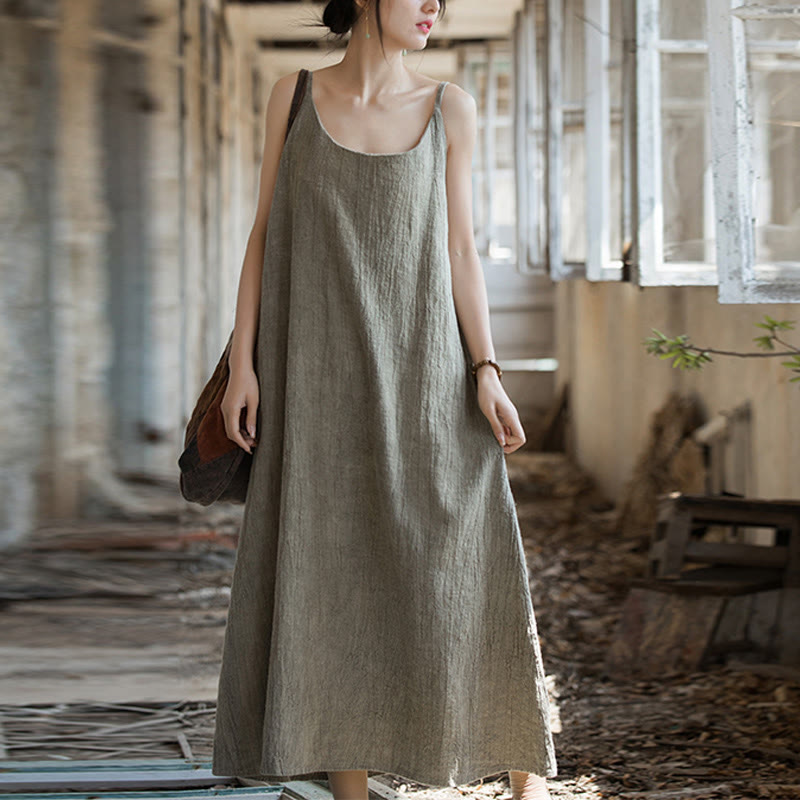 Buddha Stonesのサマースパゲッティストラップハンドメイドタイダイリネンミディキャミワンピース - image 18