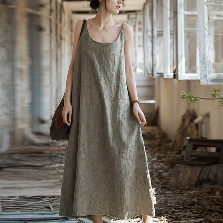 Buddha Stonesのサマースパゲッティストラップハンドメイドタイダイリネンミディキャミワンピース - image 18