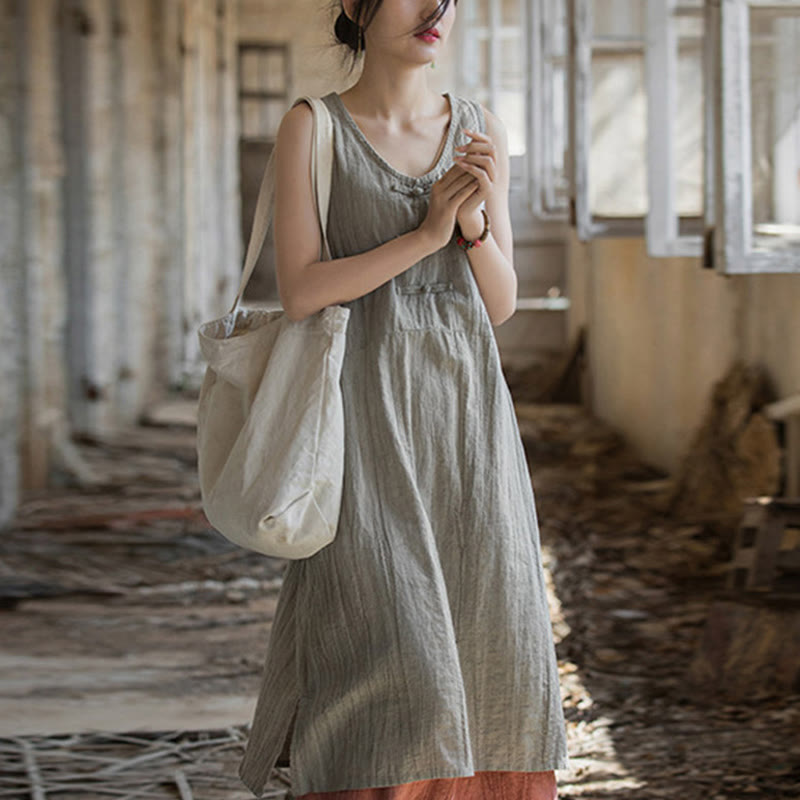 Buddha Stonesフロッグボタン ノースリーブ キャミソール ミディドレス ラミーリネン ワイドレッグパンツ ポケット付き - リネンドレス(ドレスのみ) - US4-8/10、 UK/AU8-12/14、 EU36-40/42 (F) - image 14