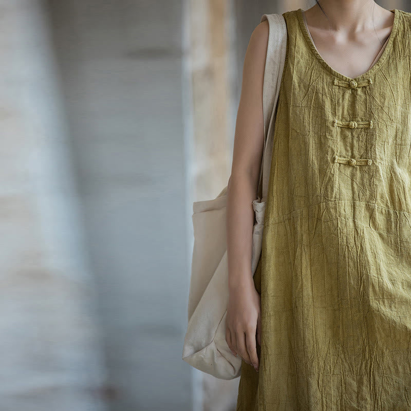 Buddha Stonesフロッグボタン ノースリーブ キャミソール ミディドレス ラミーリネン ワイドレッグパンツ ポケット付き - image 8