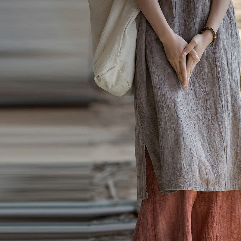 Buddha Stonesフロッグボタン ノースリーブ キャミソール ミディドレス ラミーリネン ワイドレッグパンツ ポケット付き - image 33