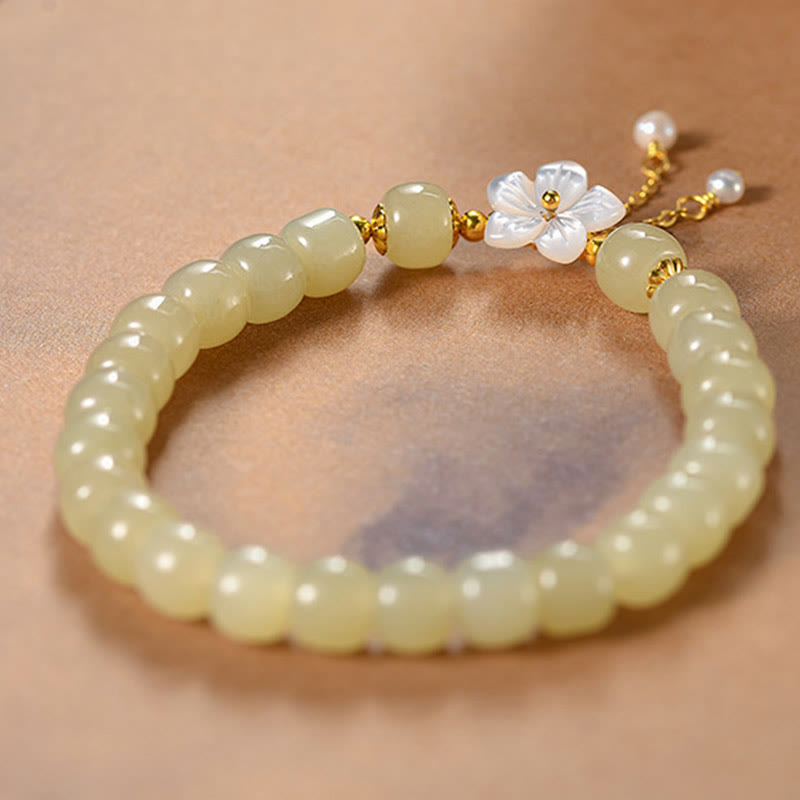 Buddha Stones 925スターリングシルバー天然和田翡翠幸運の花ブレスレット