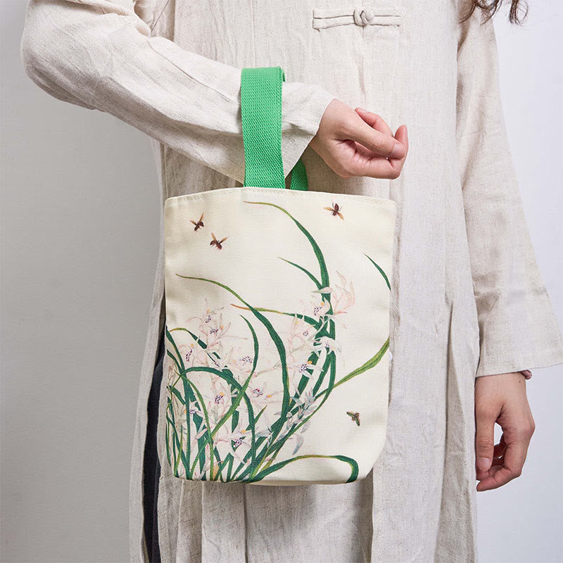 Buddha Stonesオーキッドビー キャンバスハンドバッグ