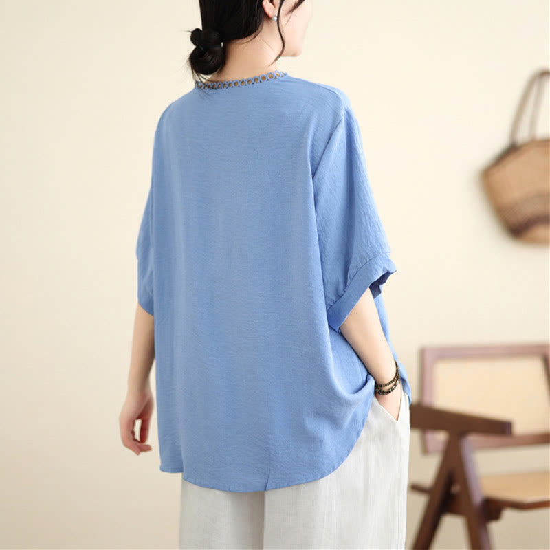 Buddha Stonesフローラル刺繍 Vネック ハーフスリーブ Tシャツ - image 5