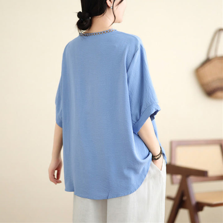 Buddha Stonesフローラル刺繍 Vネック ハーフスリーブ Tシャツ - image 5