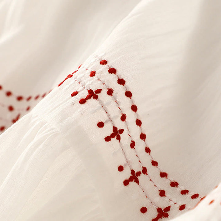 Buddha Stones無地刺繍半袖コットンミディドレス - image 10