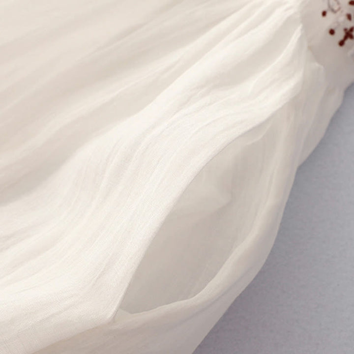 Buddha Stones無地刺繍半袖コットンミディドレス - image 8