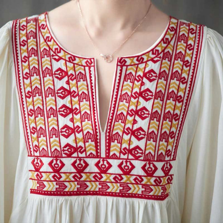 Buddha Stones刺繍入りノッチラッフルヘムミディドレス(ポケット付き) - image 5