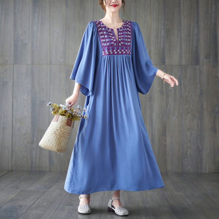 Buddha Stones刺繍入りノッチラッフルヘムミディドレス(ポケット付き) - image 15