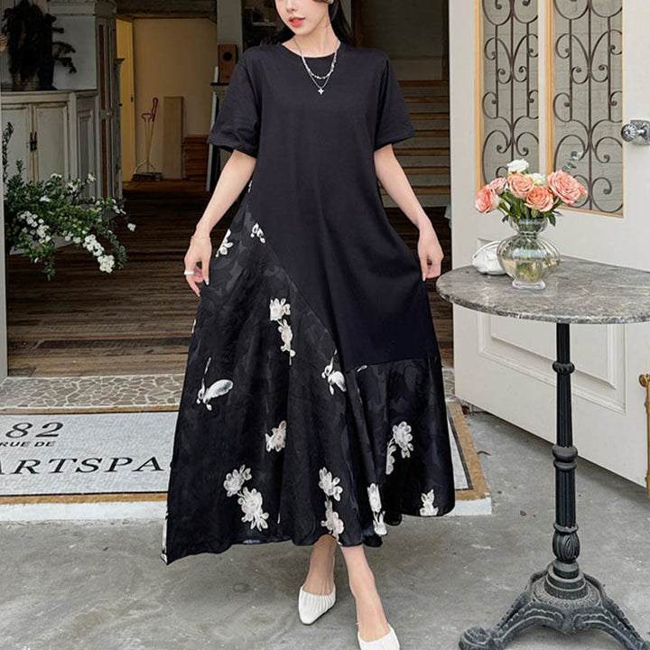 Buddha Stonesカジュアルフラワージャカード半袖Tシャツ ミディドレス - image 1