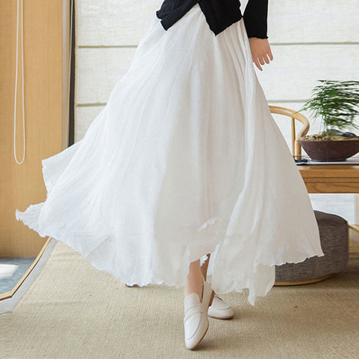 Buddha Stones無地 伸縮性 ハイウエスト リネン スカート - image 17