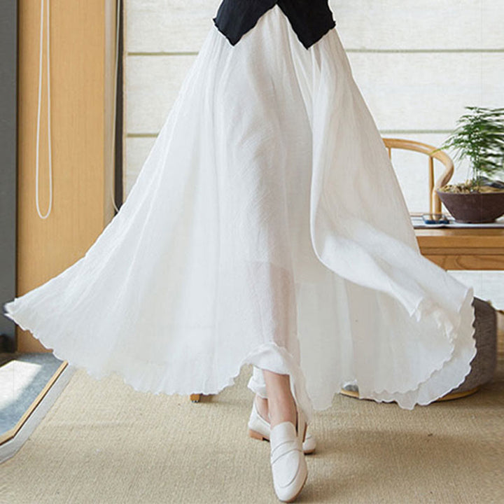 Buddha Stones無地 伸縮性 ハイウエスト リネン スカート - image 16