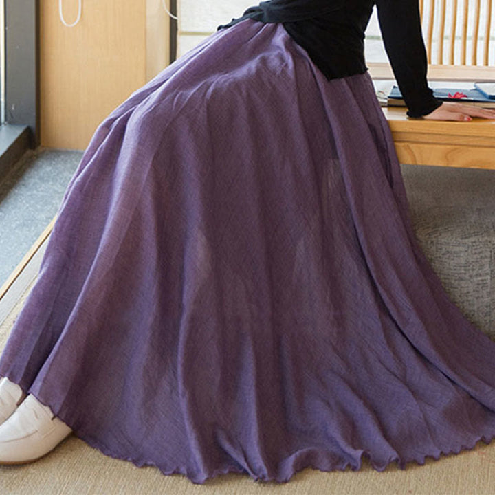 Buddha Stones無地 伸縮性 ハイウエスト リネン スカート - image 11