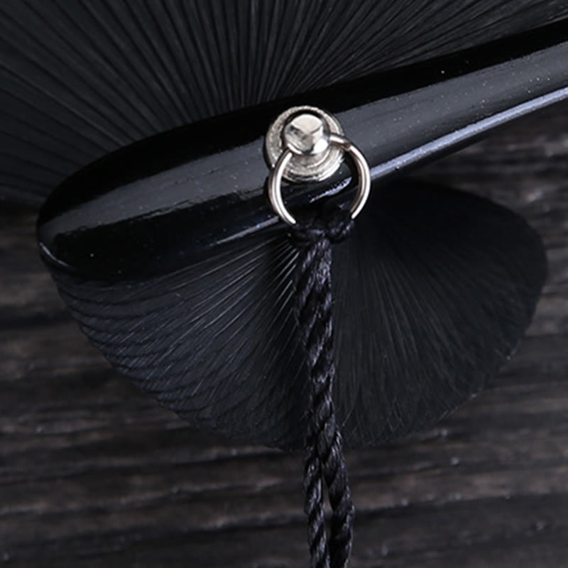 Buddha Stonesの花の彫刻が施された中空手持ち竹扇子 18cm