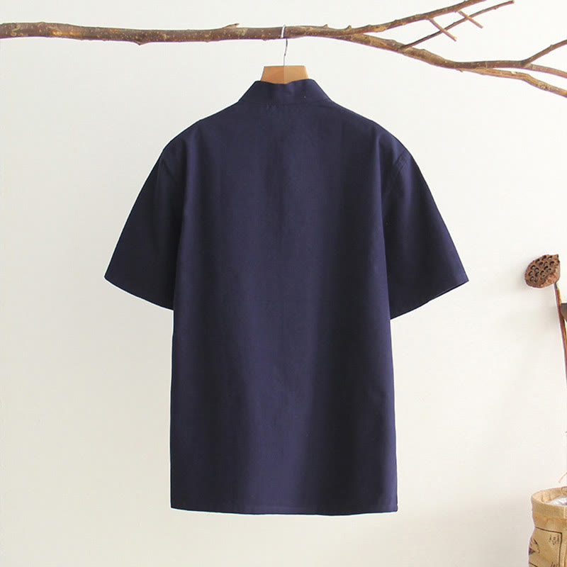 Buddha Stones中国風 カエルボタン 唐装 メンズ 半袖 コットンシャツ ポケット付き - image 14