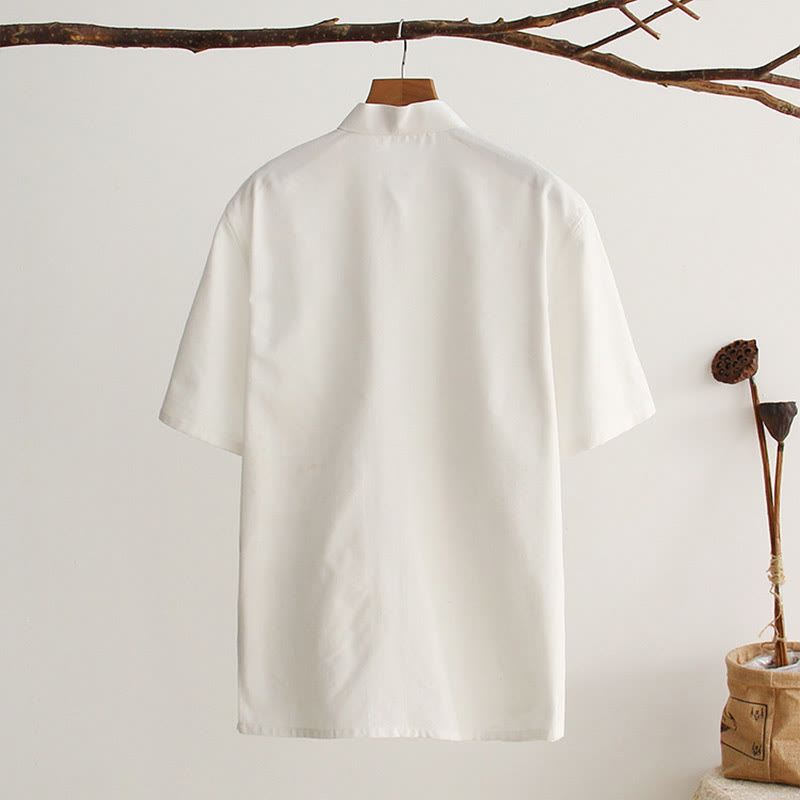 Buddha Stones中国風 カエルボタン 唐装 メンズ 半袖 コットンシャツ ポケット付き - image 2