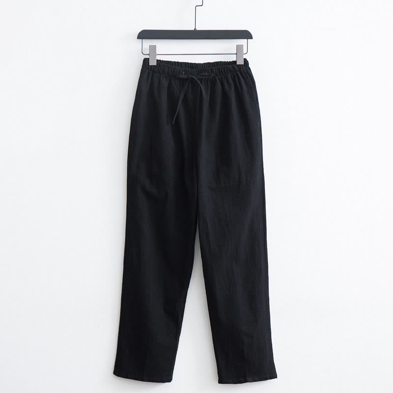 Buddha Stonesメンズ 無地 コットンリネン カジュアル ドローストリング パンツ ポケット付き - 黒 - US/UK/AU44、 EU54 (4XL)  - image 2