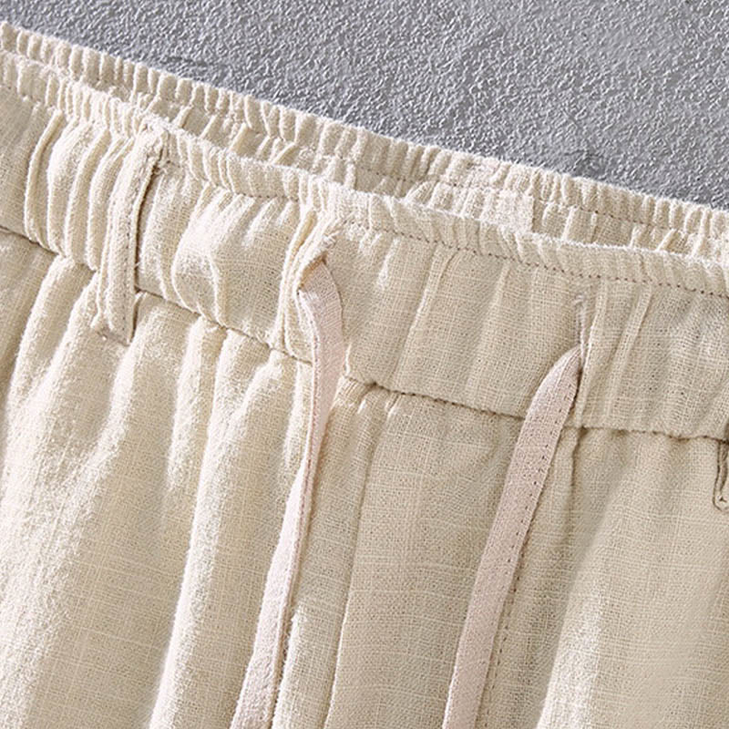 Buddha Stonesメンズ 無地 ラミー リネン ドローストリング クロップドパンツ ポケット付き - image 3