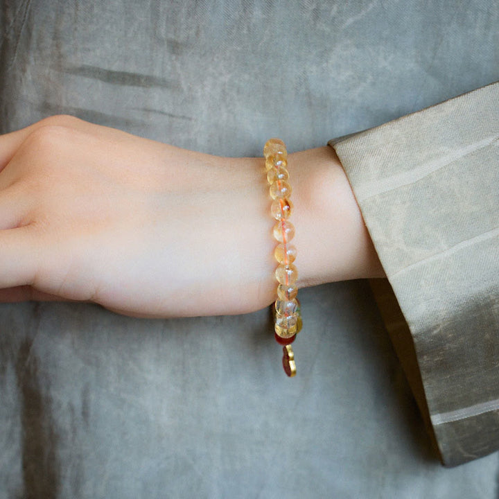 Buddha Stones天然シトリンレッドアゲートグリーンカルセドニー保護ブレスレット