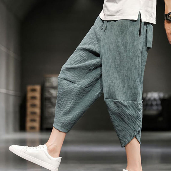 Buddha Stonesサマーソリッドメンズコットンリネンクロップドパンツ(ポケット付き) - image 16