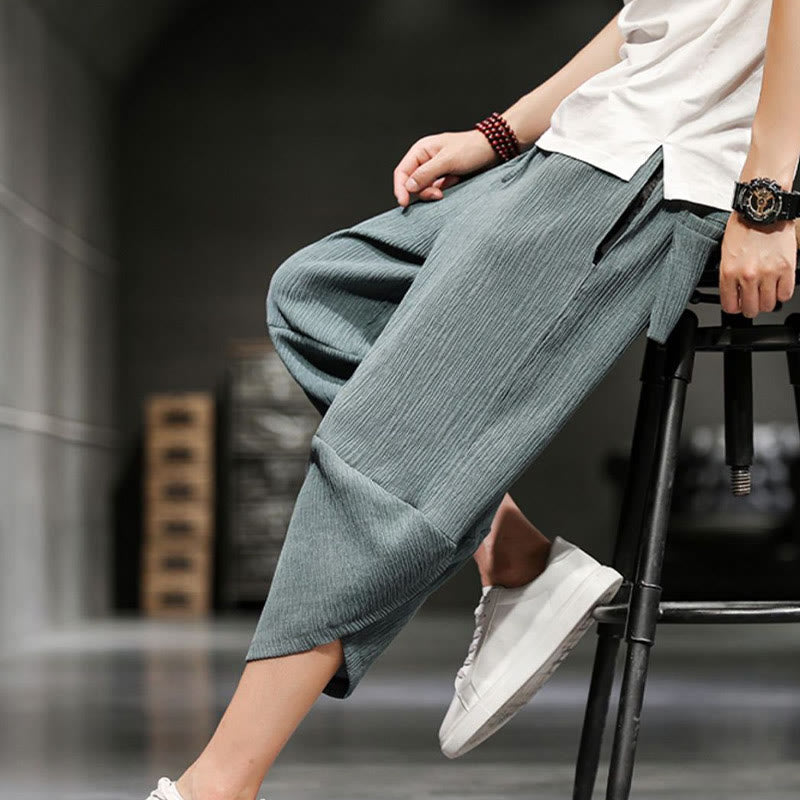 Buddha Stonesサマーソリッドメンズコットンリネンクロップドパンツ(ポケット付き) - image 14