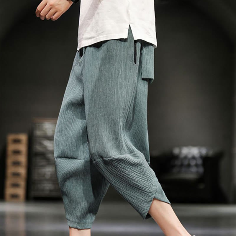 Buddha Stonesサマーソリッドメンズコットンリネンクロップドパンツ(ポケット付き) - ダークシーグリーン - US/UK/AU46、 EU56 (5XL)  - image 10