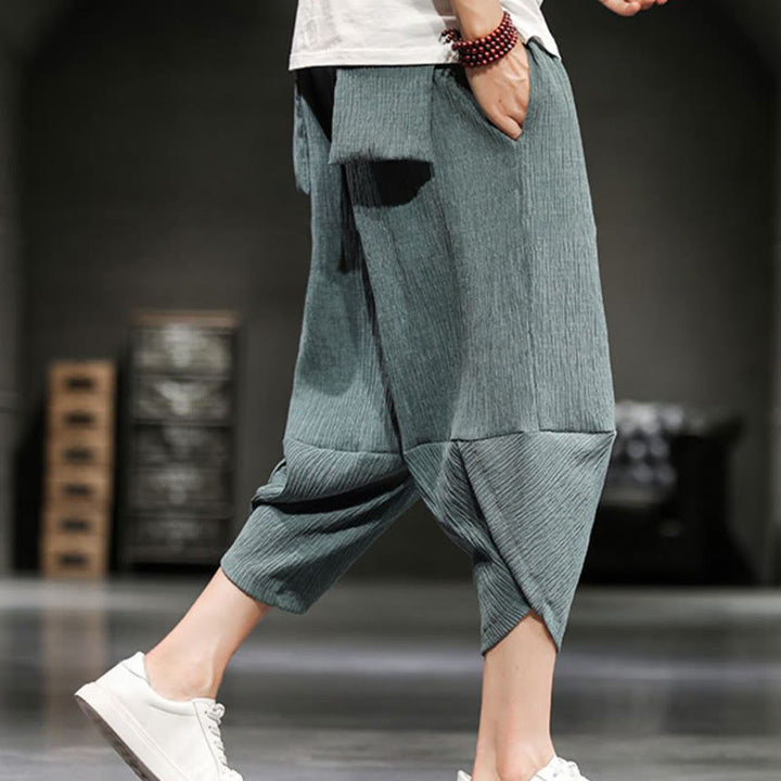 Buddha Stonesサマーソリッドメンズコットンリネンクロップドパンツ(ポケット付き) - image 13