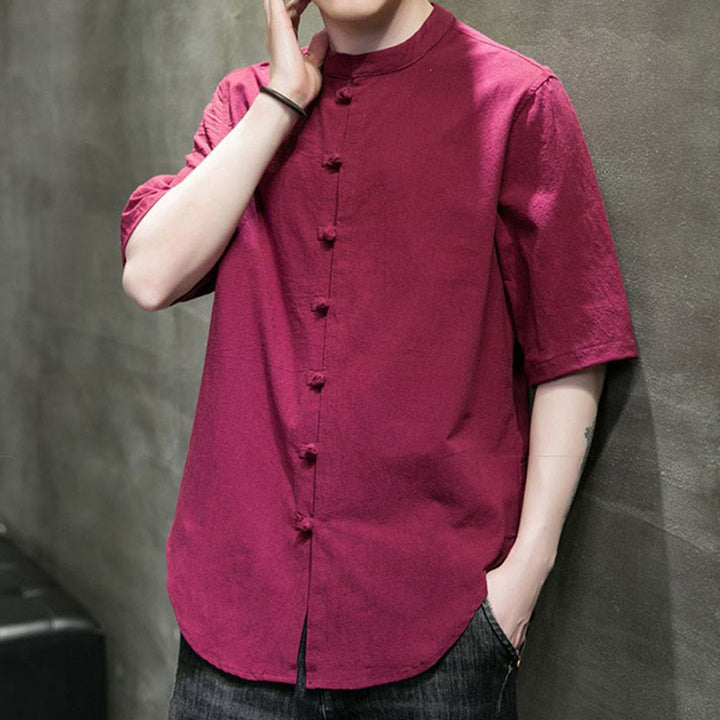 Buddha Stones無地 メンズ 半袖 コットンシャツ - image 14