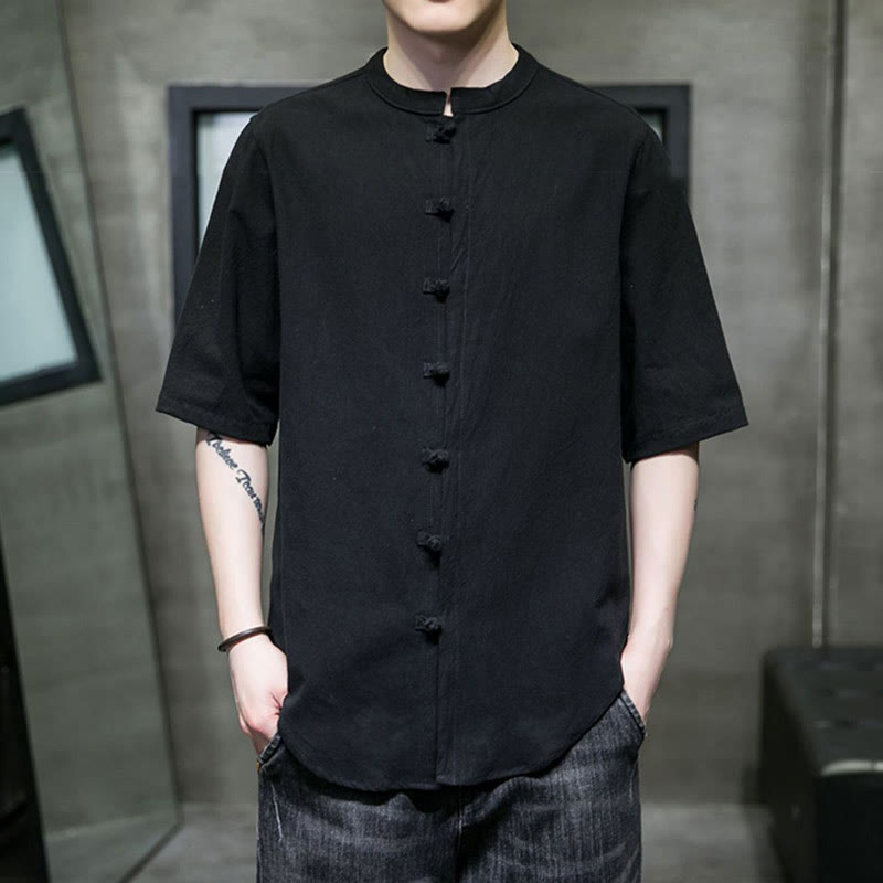 Buddha Stones無地 メンズ 半袖 コットンシャツ - 黒 - US/UK/AU46、 EU56 (5XL)  - image 17