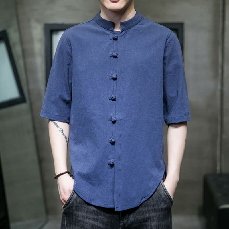 Buddha Stones無地 メンズ 半袖 コットンシャツ - スティールブルー - US/UK/AU46、 EU56 (5XL)  - image 23