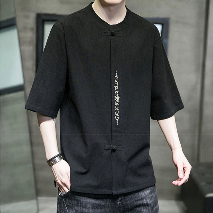 Buddha Stones無地 カエルボタン 刺繍 メンズ 半袖 コットンシャツ - image 15