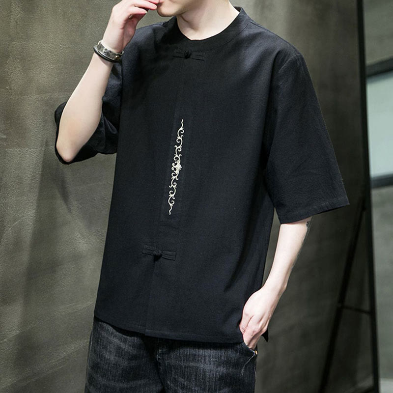 Buddha Stones無地 カエルボタン 刺繍 メンズ 半袖 コットンシャツ - image 11