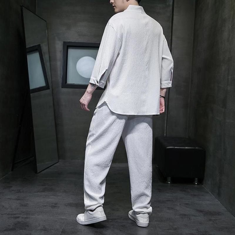 Buddha Stones無地 七分袖シャツ カジュアルパンツ 服 メンズ セット - image 2