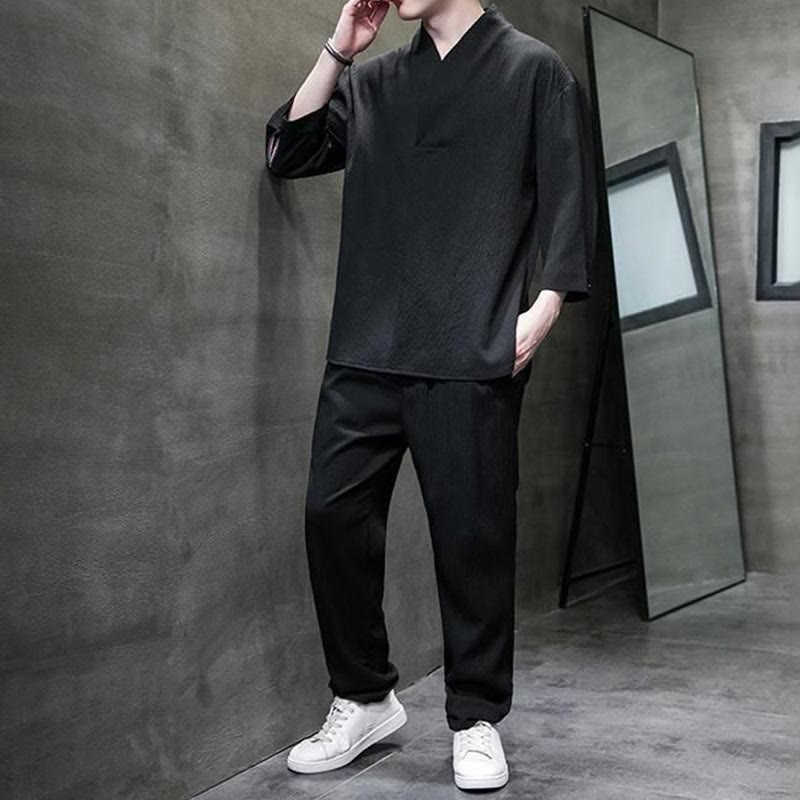 Buddha Stones無地 七分袖シャツ カジュアルパンツ 服 メンズ セット - image 16