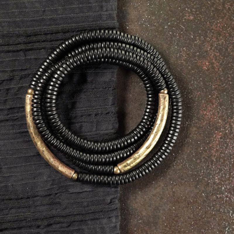 Buddha Stonesチベット黒檀ビーズ 銅製 平和 多層ブレスレット