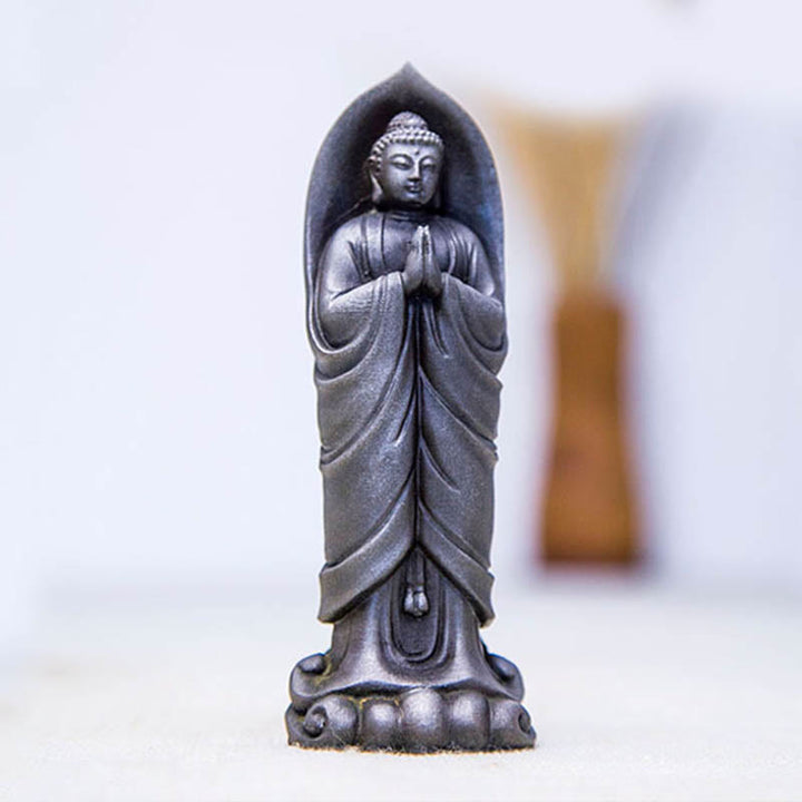 Buddha Stones手作り釈迦牟尼仏ナマステ鉄粉錆びたキャスト樹脂像の装飾