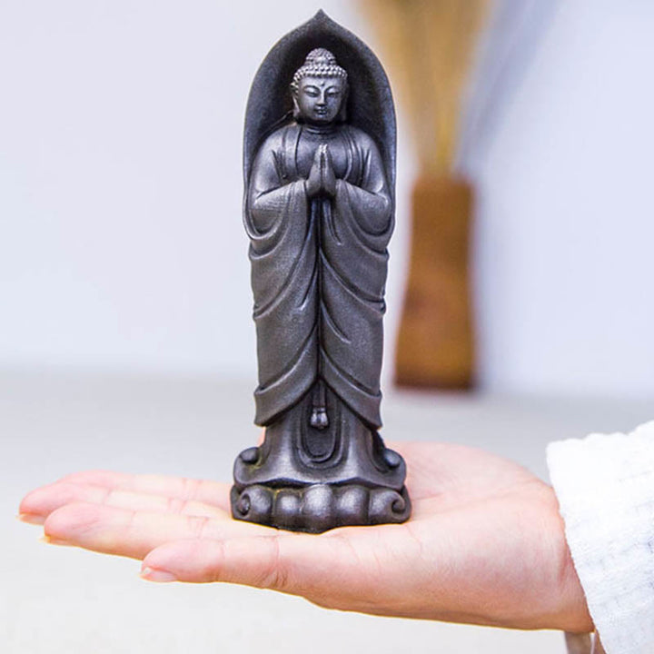 Buddha Stones手作り釈迦牟尼仏ナマステ鉄粉錆びたキャスト樹脂像の装飾