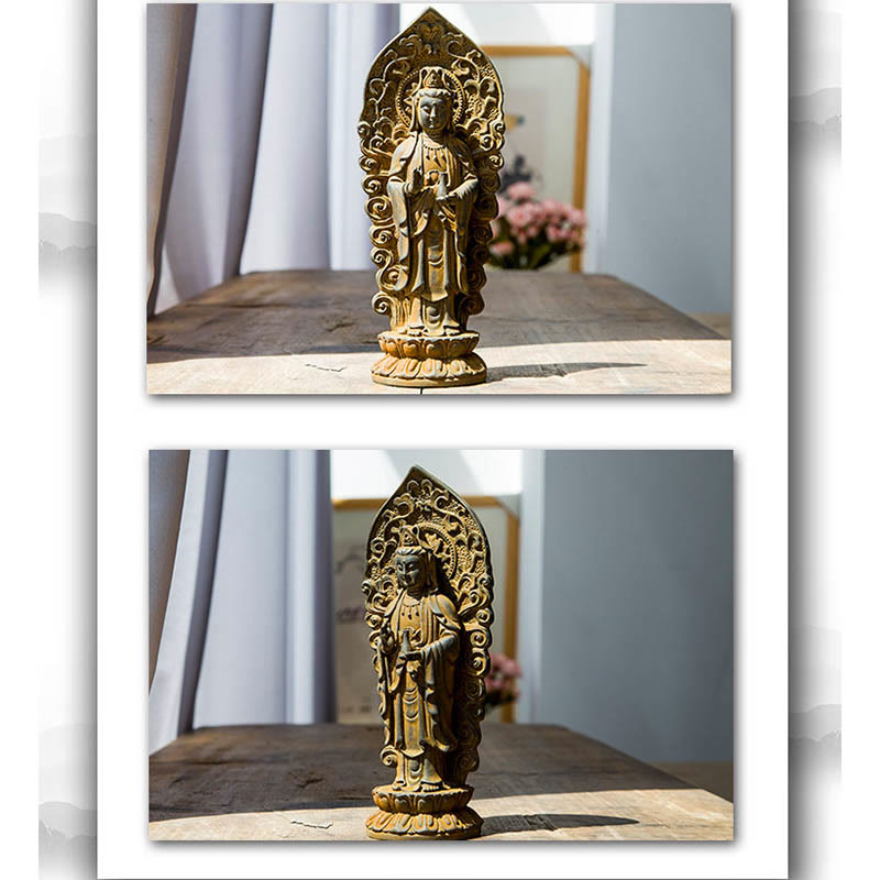 Buddha Stones手作り阿弥陀観音観音菩薩 Mahastamaprapta 鉄粉錆キャスト樹脂像装飾