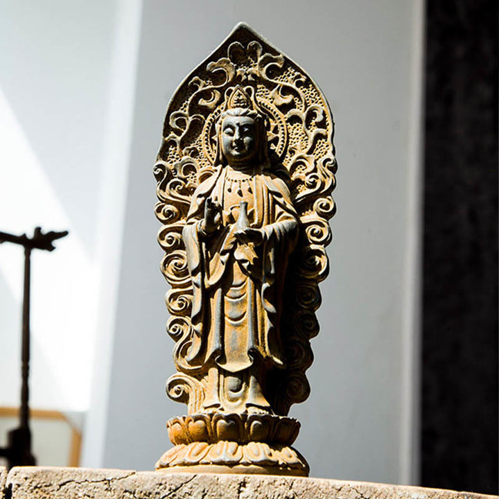 Buddha Stones手作り阿弥陀観音観音菩薩 Mahastamaprapta 鉄粉錆キャスト樹脂像装飾