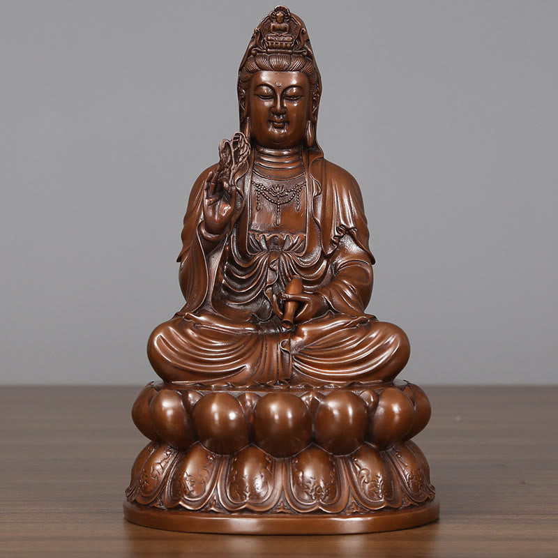 Buddha Stones観音菩薩 蓮華 富 銅像 家庭用 デスク装飾