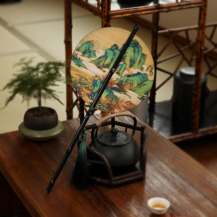 Buddha Stones手作り竹千里山河川長柄携帯扇風機