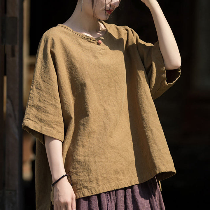 Buddha Stonesカジュアル ハーフスリーブ ラミー リネン コットン Tシャツ